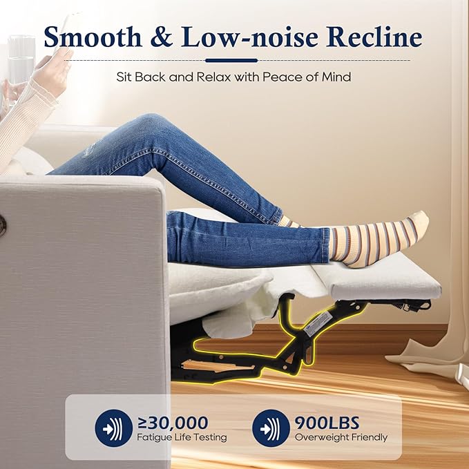 Comfy Cloud Couch – Chenille Electric Reclining Sofa with Adjustable Headrest Modern Power Recliner with Middle Storage Deep Seat Sofa with Throw Pillows for Living Room (Cream)