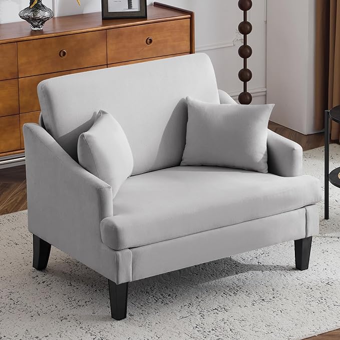 Bezseller Oversized Accent Chair 33.5'' Wide Accent Chairs with 2 Pillows for Living Room &amp Bedroom Modern Reading Chair Upholstered Single Sofa Chair Comfy Living Room Chair Grey