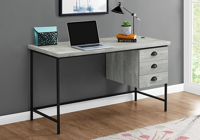 Penau Computer Desk for Home Office Modern 55 Inch Desk with 3 Storage Drawers and Black Metal Base Ideal for Small Spaces
