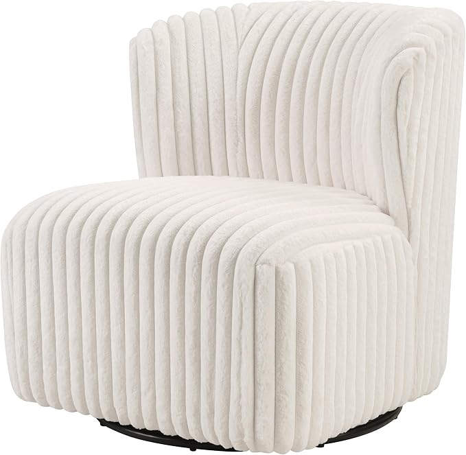 OSP Home Furnishings Lucia Modern Barrel Swivel Accent Chair White Cord Fur Fabric