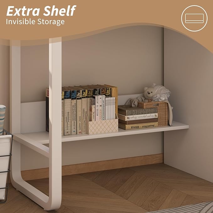 White Desk with 3 Drawers 47 Inch Computer Desk with Drawers for Bedroom Small Home Office Desk with File Cabinet Bottom Shelves for Small Spaces