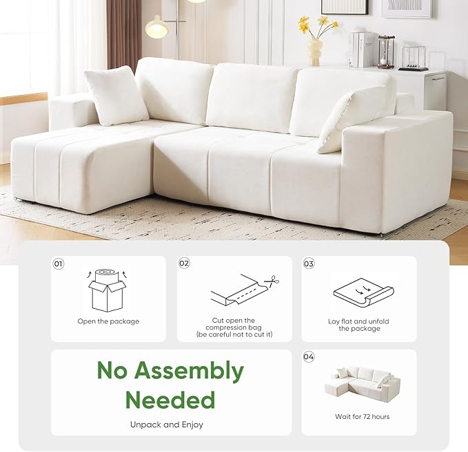 Cloud Modular Sectional Sofa Chenille Upholstered L-Shape Boneless Couch with Left Facing Chaise Sturdy Frame &amp Soft Deep Seat Cushions Sectional Couch for Living Room No Assembly Beige