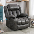 Manual Swivel Glider Rocker Recliner Chair with Heated Massage 360° Swivel Overstuffed Reclining Chair with 2 Cup Holders Side Pockets &amp USB Ports for Living Room Gray