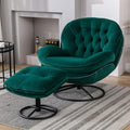 Velvet Swivel Accent Chair with Ottoman Set Modern Lounge Chair with Footrest Comfy Armchair with 360 Degree Swiveling for Living Room Bedroom Reading Room Home Office Metal Base Frame Red