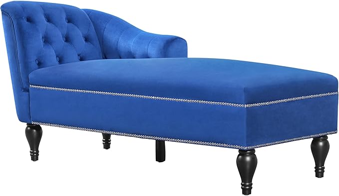 Velvet Upholstered Sofa Chaise Loungers 58 Chaise Lounge with Nailhead Trim and Solid Wood Legs Button Tufted Right Arm Facing Lounge Chair for Living Room Sleeper Lounge Sofa