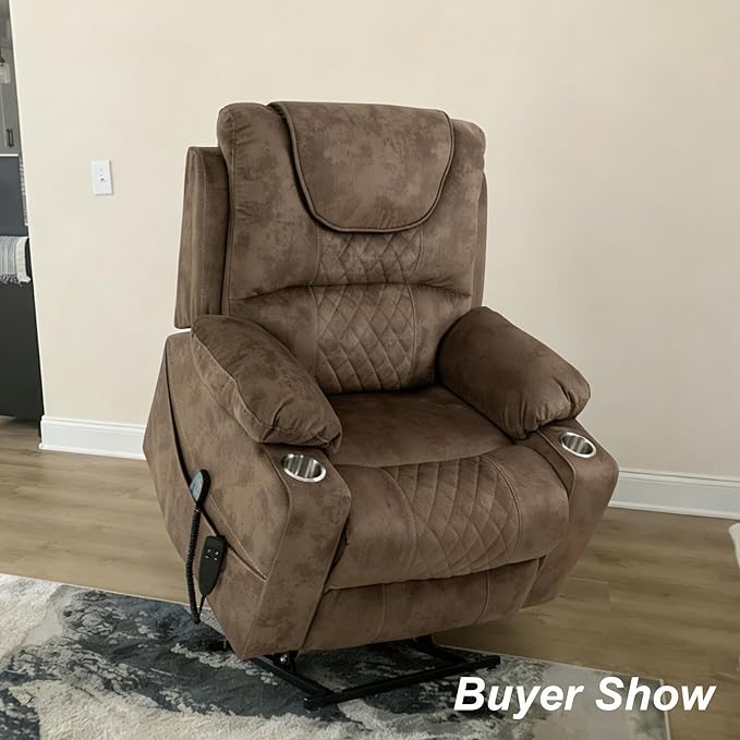 Oversized Power Lift Recliner Chair for Big and Tall 400 LBS Dual Motor Electric Recliner with Heat Massage 180° Zero Gravity Sofa Chair for Living Room Home Theater Velvet Brown