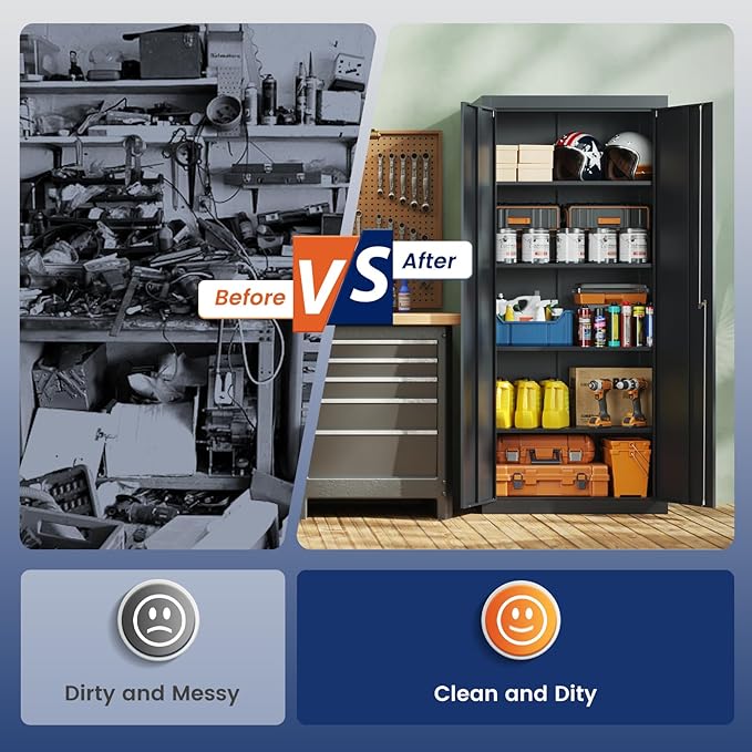 Yizosh Metal Garage Storage Cabinet with 2 Doors and 4 Adjustable Shelves - 71 Steel Lockable File CabinetLocking Tool Cabinets for OfficeHomeGarageSchoolGym