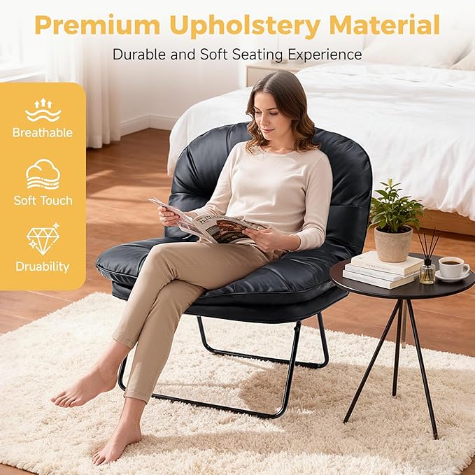 NEWBULIG Floor Chair Adjustable Space Saving Accent Chair for Living Room &amp Bedroom Comfy Reading &amp Meditation Chair Compact Foldable Design for Easy Storage Modern Faux Leather Black