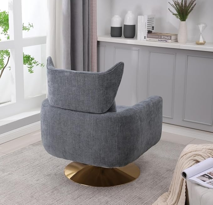 Swivel Accent Chair Armchair Classic Mid-Century 360 Degree Swivel Sofa ChairUpholstered Accent ChairTeddy Fabric Leisure Chair for Living RoomBedroom Office (Blue-Grey + Linen)