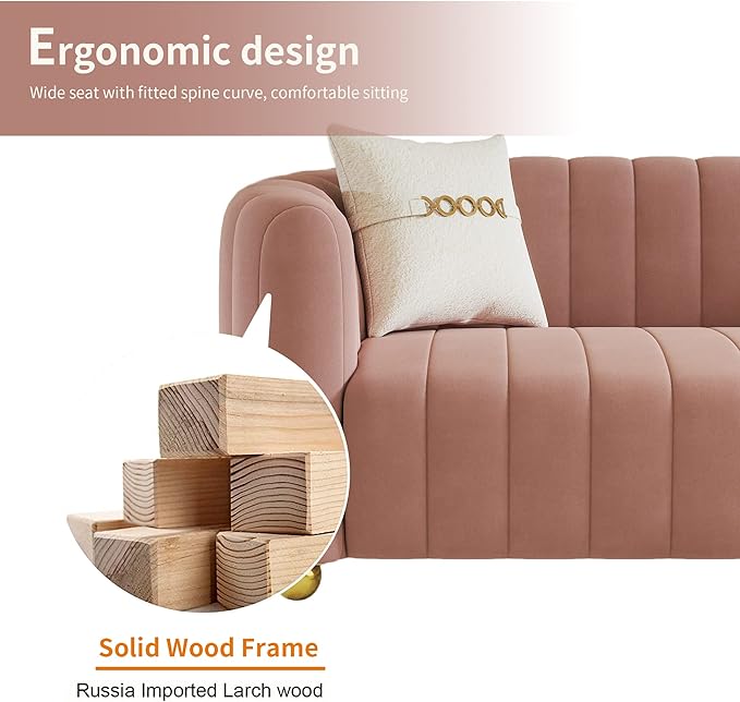 Mid-Century Modern Sofa for Living Room 84 Pink Luxury Velvet Loveseat Sofa Couch Sectional Love Seat Sofa Couch with Gold Legs Upholstered Sofa for Apartment Bedroom Home Office