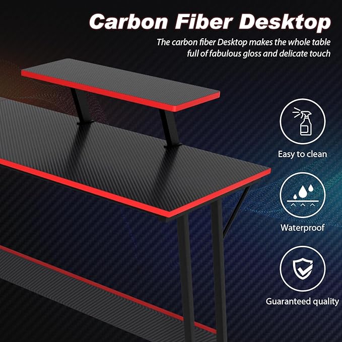 51 inch L Shaped Gaming Desk Computer Desk for Bedroom Black L shaped Desk for GamingHome Office Desks with Detachable Monitor Stand Corner Desk for Small PlaceLargeCarbon FiberBlack desk