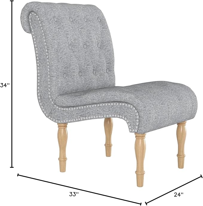 Simore Fabric Vanity ChairModern Button-Tufted Living Room Chairs Upholstered Armless Bedroom Chair with Wooden Legs
