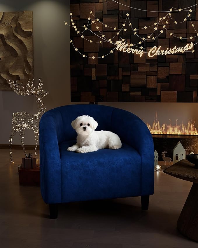 Velvet Accent Chair Comfy Upholstered Barrel Club Chair with Armrest &amp Soft Padded Seat Modern Sofa Chair for Living Room Bedroom Study Waiting Room Navy Blue