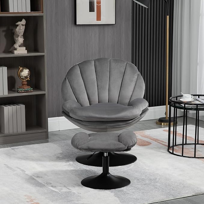 FurnitureSwivel Accent Chair Living Room Chair with OttomanAdjustable Seat Height TV ChairGray