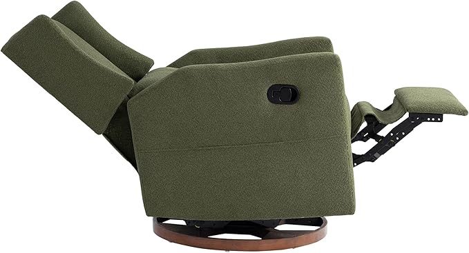 Swivel Rocker Recliner Chair Nursery Glider Recliner with Wood Base Manual Rocking Comfy Upholstered Fabric Reclining Single Sofa for Nursery Bedroom Living Room
