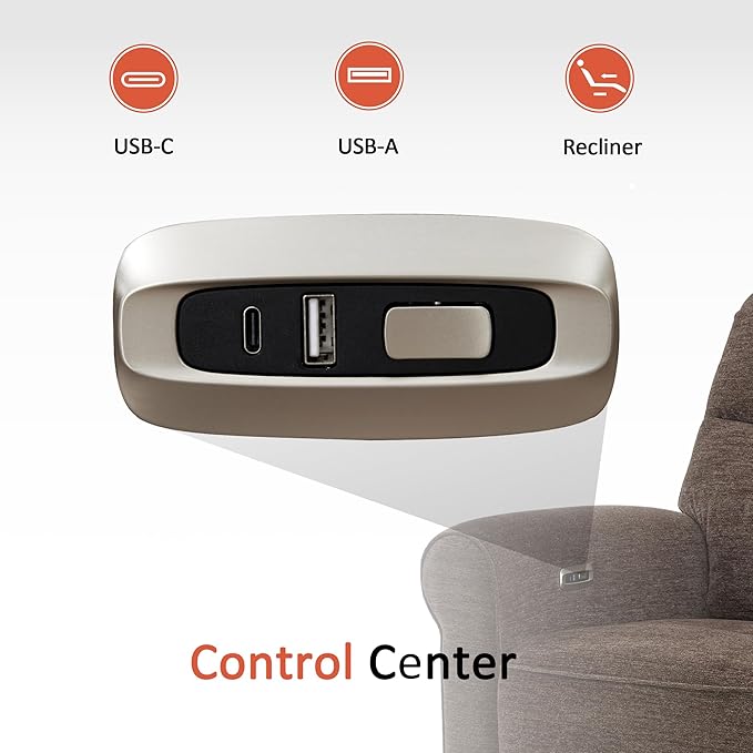 MCombo Power Wall Hugger Recliner Chair for Small Space RV Living Room USB &amp USB-C Charging Ports Modern Rolled Arm Recliner PR630 (Dark Brown Medium)