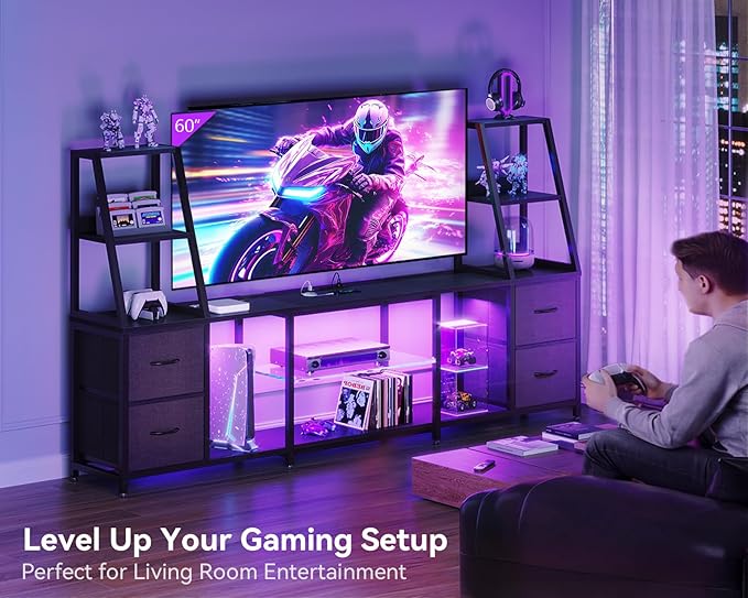 Casaottima LED TV Stand for 50–65 Inch TVs with Power Outlets &amp RGB Ligths Gaming Entertainment Center with 4 Drawers &amp Storage Media Console Supports Up to 75/85/95 Inch Wall-Mounted TVs B