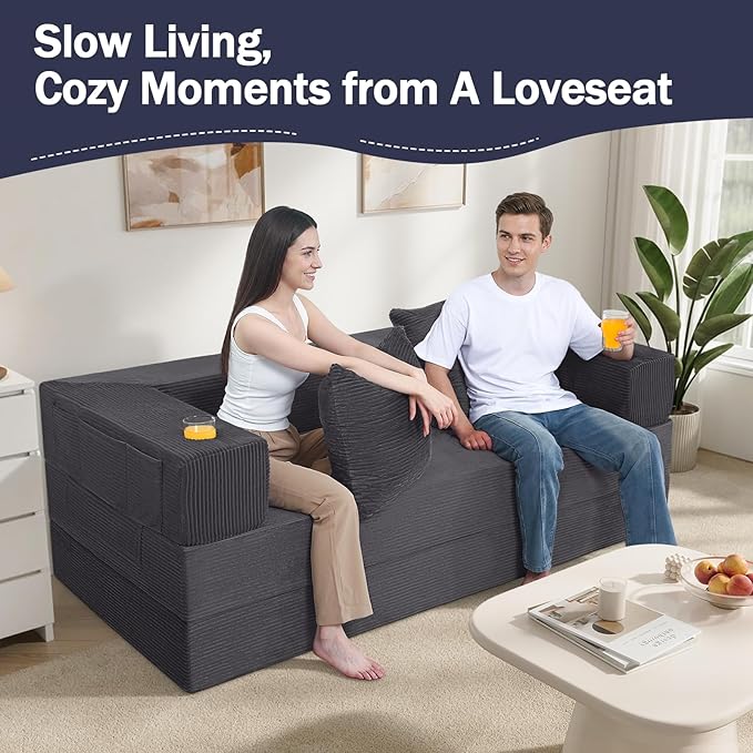 COMAX Boneless Couch Futon Sofa Bed Couches Versatile Queen for Living Room 79 4 in 1 Convertible Sleeper Corduroy Couch Foam in a Box Foldable Fold Out Floor Mattress No Assembly Required Grey