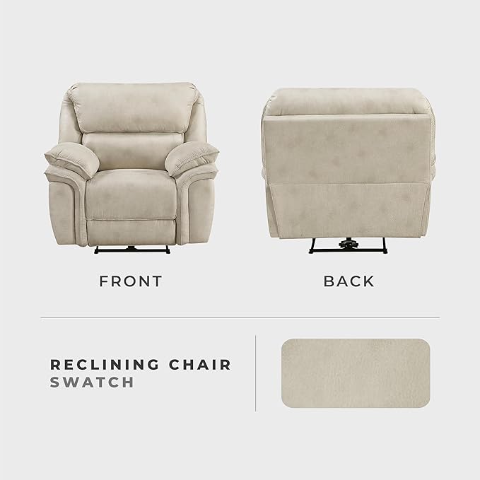 Lexicon Power Reclining Chair for Adults Polished Microfiber Power Recliner Single Sofa Chair for Bedroom/Living Room/Reading Nook Foam Over Pocket Coils Pillow Top Arms Charging Port Sand