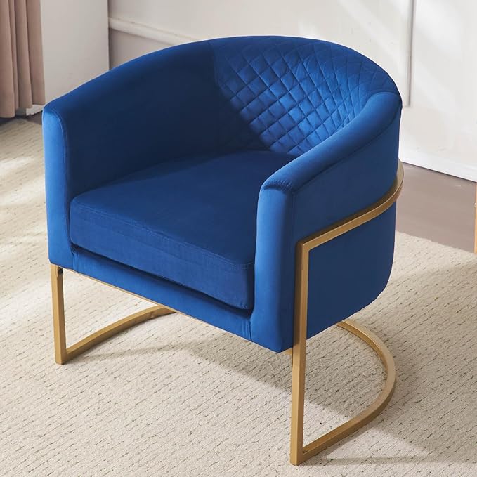 Modern ArmchairUpholstered Velvet ChairCurved Backrest Lounge ChairModern Accent ChairComfy Armchair for Small ApartmentLiving RoomOfficeReception AreaBlue