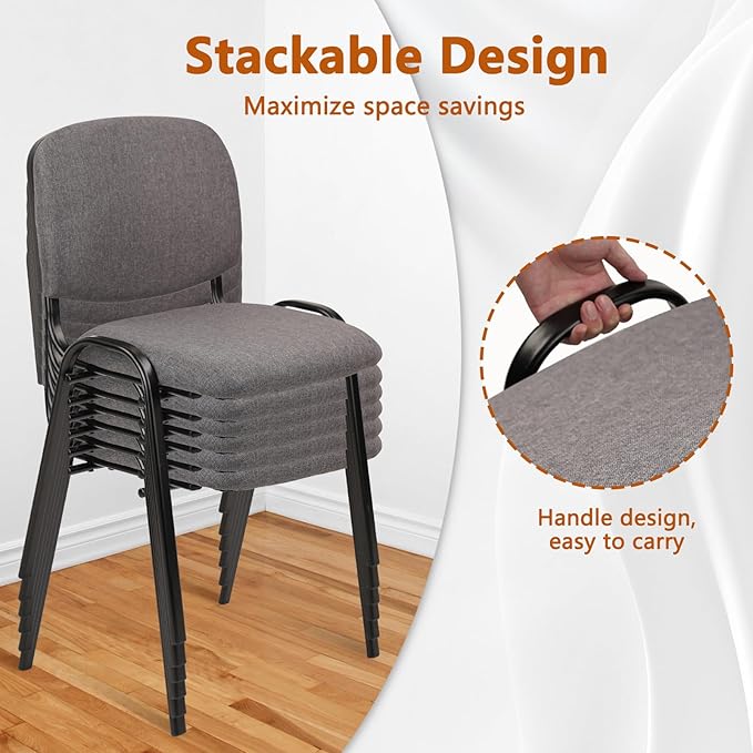 CLATINA Set of 10 Stackable Waiting Room Chairs Armless No Wheels Reception Chair with Upholstered Seat Guest Chairs for Conference Breakroom Lobby Events Church School Hall Hotel (Grey)