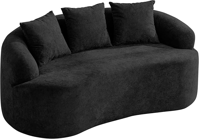 65 Boneless Curved Loveseat Sofa Deep Seat Love Seat Couches Modern 2 Seater Curved Couch with 3 Throw Pillows Compressed Floor Sofa for Living Room Small Spaces No Assembly Black