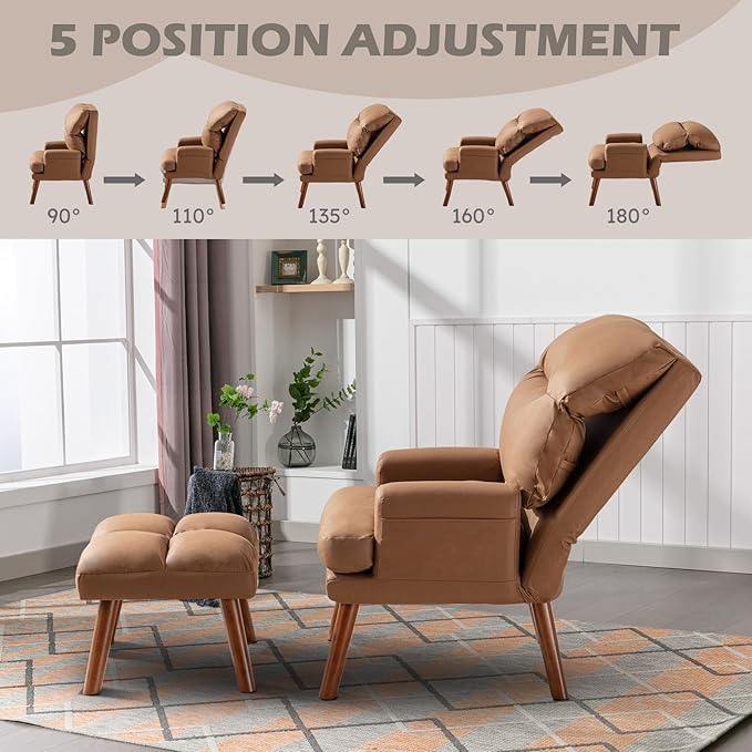 Modern Accent Chair with Storage Single Sofa Armchair with Plump Back Pillow Upholstered Comfy Chair for Living Room Bedroom Office (Brown)