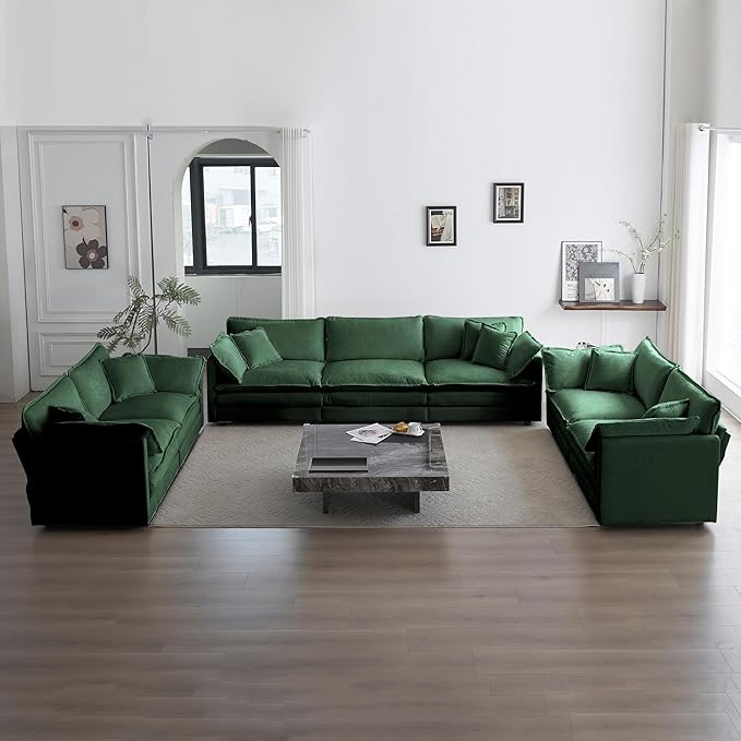 GNIXUU Upholstered Living Room Furniture Sets Inclued 2 Pieces loveseat Sofa Modern Chenille Deep Seat Couch Set for Living Room and Bedroom(2+2 seat Green)