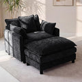 Redlife Modular Single Seat Sofa with Ottoman Chenille Upholstered Accent Chair Spring-Embedded 30D Foam Cushion Removable Covers Solid Wood Frame Easy Assembly Lounge Chair Black