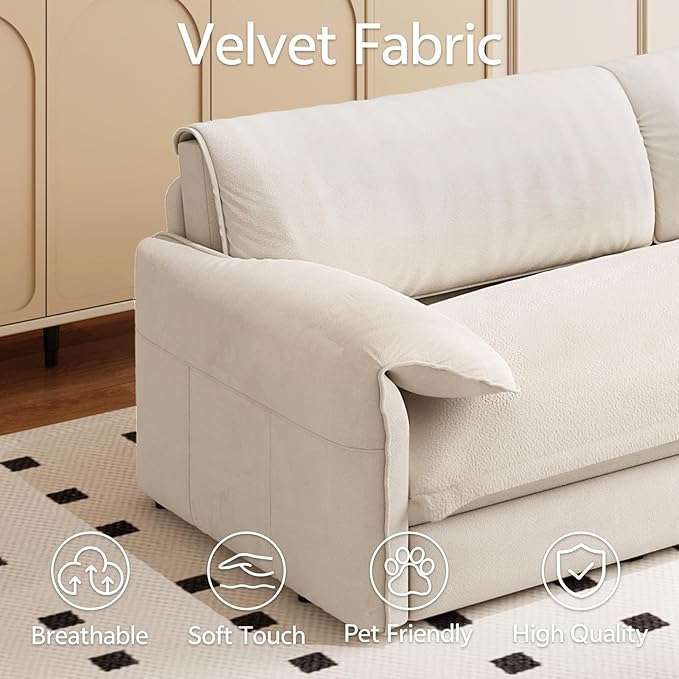 Newfun 66 Futon Sofa Bed 3 in 1 Convertible Sleeper Sofa with Side Storage Velvet Loveseat Bed Pull Out Sofa Bed for Living Room Small Space Bedroom Studio (Beige)