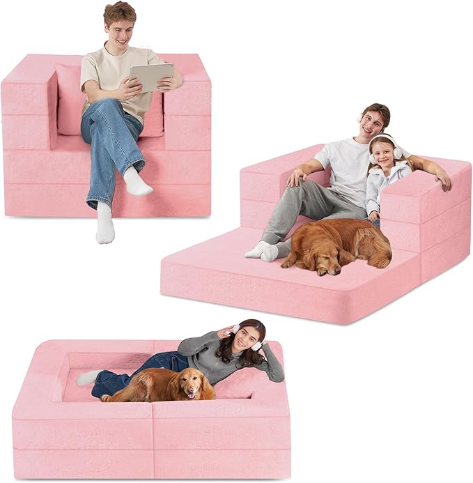 Futon Sofa Bed with Pillow 3-in-1 Sleeper Sofa Bed with Removable Cover Convertible Floor Sofa Bed No Assembly Boneless Couch for Living Room Bedroom