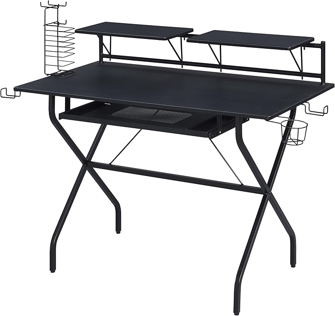 Home Office Desk Black Computer Desk with Keyboard Tray