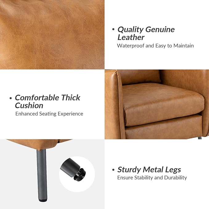 HULALA HOME PU Leather Vintage Armchair Mid Century Accent Chair Club Chairs Set of 2 Arm Chair for Living Room/Office/Bedroom/Study Camel