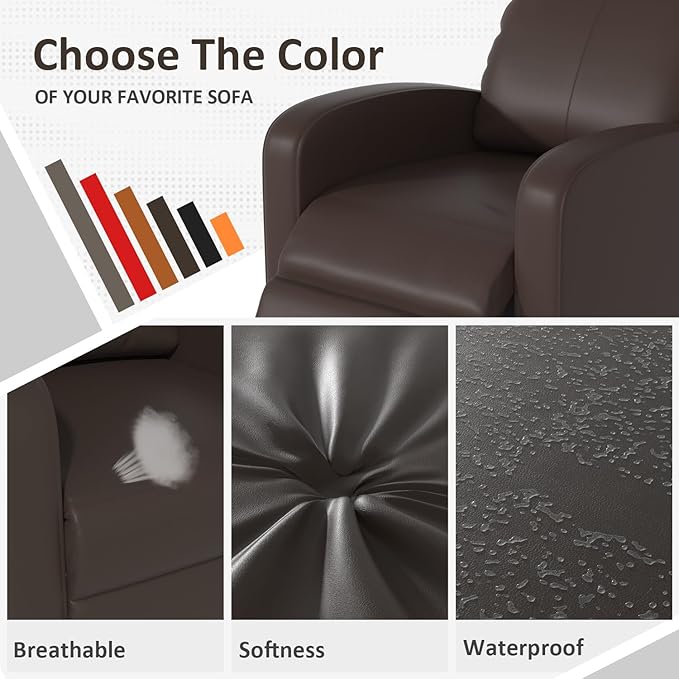 MKDLUFEI Massage Recliner Chair Single Sofa Chair with Remote Control Adult Chair Recliner Living Room Recliners with Pu Leather Push Back Backrest Brown