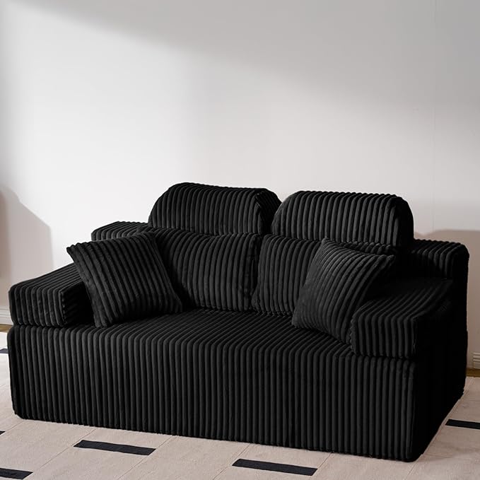 69'' Loveseat Couch with High Backrest Small Modular Sectional Sofa Cloud Corduroy Boneless Couches for Living Room(Black)