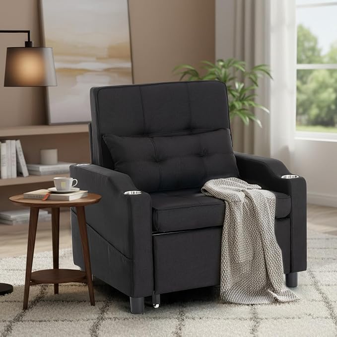 4-in-1 Convertible Sleeper Chair Bed Couch Bed with 5-Level Adjustable Backrest Futon Sofa Bed with USB Port&amp Cup Holder Multi-Functional Chaise Lounge Chair Sleeper Sofas for Living Room