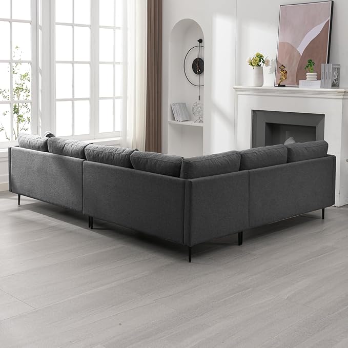 BALUS 107 W Sectional L Shaped Sofa Couch Set for Living Room Convertible Oversized 5-Seat Corner Sofa Sets with 2 Pillows Modern Linen Sofas with Metal Legs for Living Room Apartment - Dark Grey