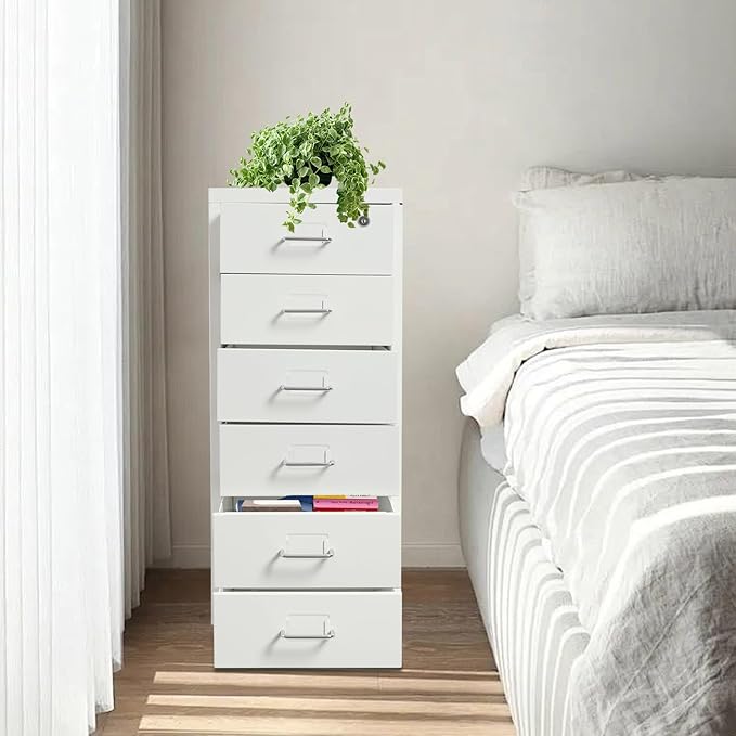 6-Drawer Vertical File Cabinet with Lock Metal Filing Cabinet Mobile Rolling Storage for Legal/Letter/A4 Files Cold-Rolled Steel Construction 17.64-22.05 lbs/Drawer (White)