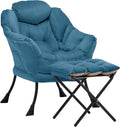 Lazy Chair with Ottoman Comfy Accent Lounge Chair with Side Pocket Modern Reading Armchair with Footrest Upholstered Sofa Chair for Small Spaces Bedroom Living Room Dorm Blue
