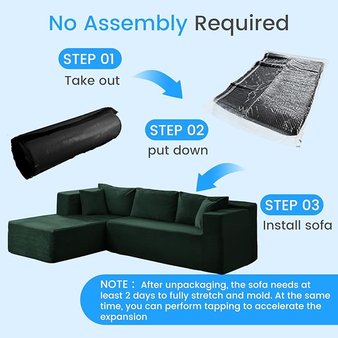 PUREMIND 106 Cloud Sectional Couch for Living Room Corduroy L Shape Sofa with Deep Seat Modern Green Couches Modular Boneless Foam Couch Corner Couches No Assembly Required