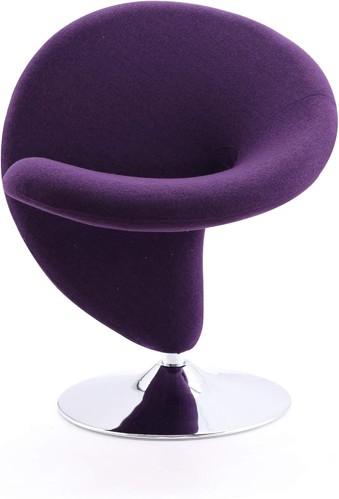Manhattan Comfort Curl Swivel Accent Chair Set of 1 with 360° Turn Fully Assembled Upholstered in Wool Blend Modern Ergonomic Design with Polished Chrome Base Set of 1 Purple