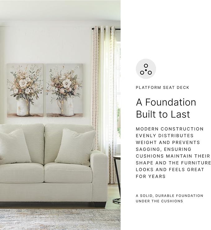 Signature Design by Ashley Ammon Casual Anti Sag Loveseat with Loose Seat Cushion and 2 Accent Pillows White