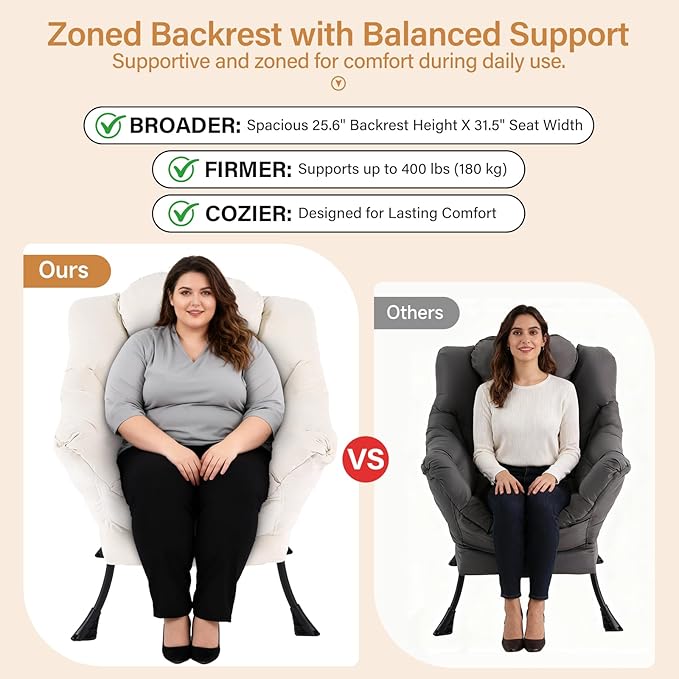 Lazy Chair with Ottoman Modern Accent Chair with Lumbar Pillow Velvet Beige Sofa Armchairs with Folding Footrest Oversized Supportive Chairs for Bedroom Reading