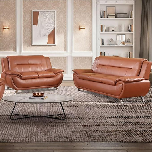 Leather Couch Set for Living RoomFaux Leather Sofa Set 2 Piece with 3 Seater Sofa2 Seater Loveseat for Living Room/House/Bedroom/Office/ApartmentOrange