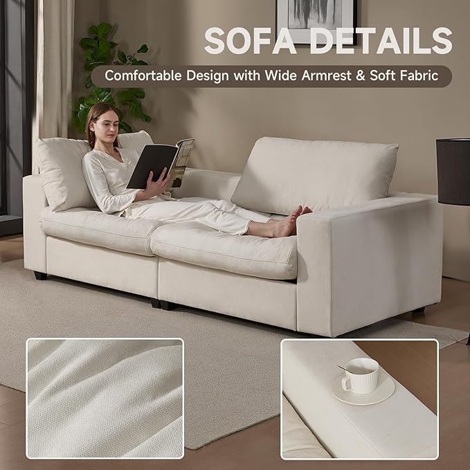 87'' Sofa Couch with Hidden Storage Space Modern Sofa for Living Room Comfy Upholstered 2-Seater Large Couch with Extra Deep Seat for Apartment White