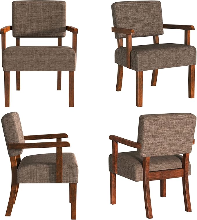 Accent Chair Set of 2 with Table Living Room Chairs with Soft Seat &amp Armrests for Living Room Bedroom Reading Room Waiting Room (Brown) (AC01)