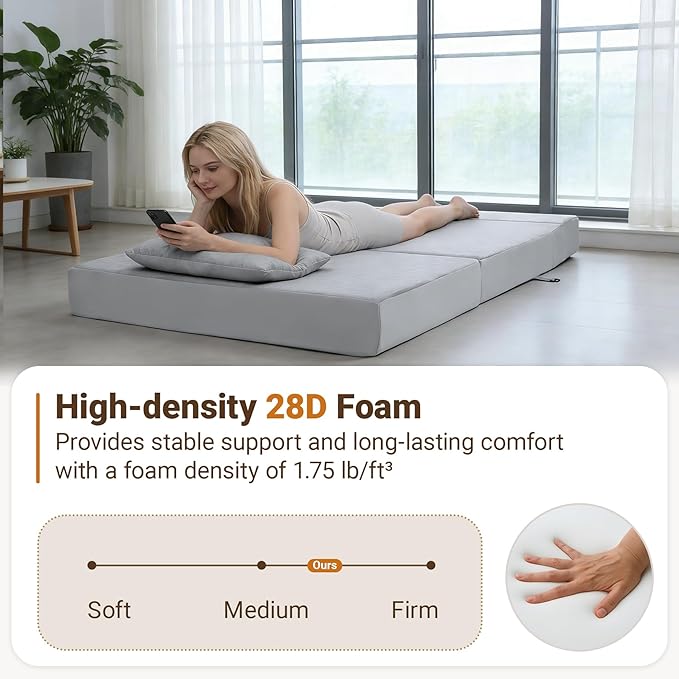 BeBen Folding Sofa Bed Boneless Foldable Chair Bed Convertible Futon Sleeper Chair Couch Twin Lazy Floor Lounger Sofa Couch for Small Spaces Dorm Guest Room Living Room Apartment Grey