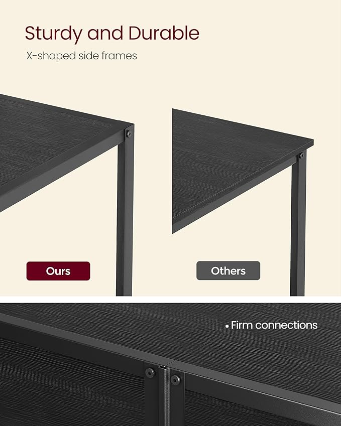 VASAGLE Modern TV Stand for TVs up to 65 Inches 3-Tier Entertainment Center Industrial TV Console Table with Open Storage Shelves for Living Room Bedroom Black with Wood Grain ULTV097B22