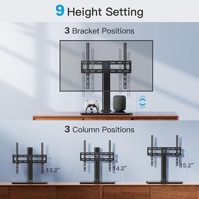 PERLESMITH Universal Swivel TV Stand Legs for 24-60 inch LCD LED TVs Height Adjustable Television Mount Stand with Tempered Glass Base Universal VESA Mount 400×400mm Holds up to 88lbs PSTVS09
