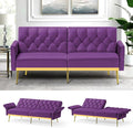 Velvet Sofa Bed w/Adjustable Armrests and Backrests Modern Convertible Sleeper Sofa Tufted Futon Sofa for Bedroom Living Room Apartment Purple